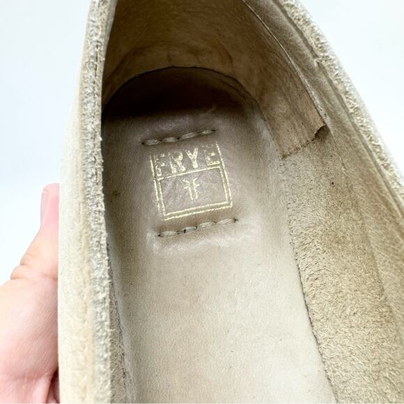 FRYE Milly A Line Nubuck Leather Slip On Loafer Flats Cream Distress Size 6.5 - Picture 9 of 10